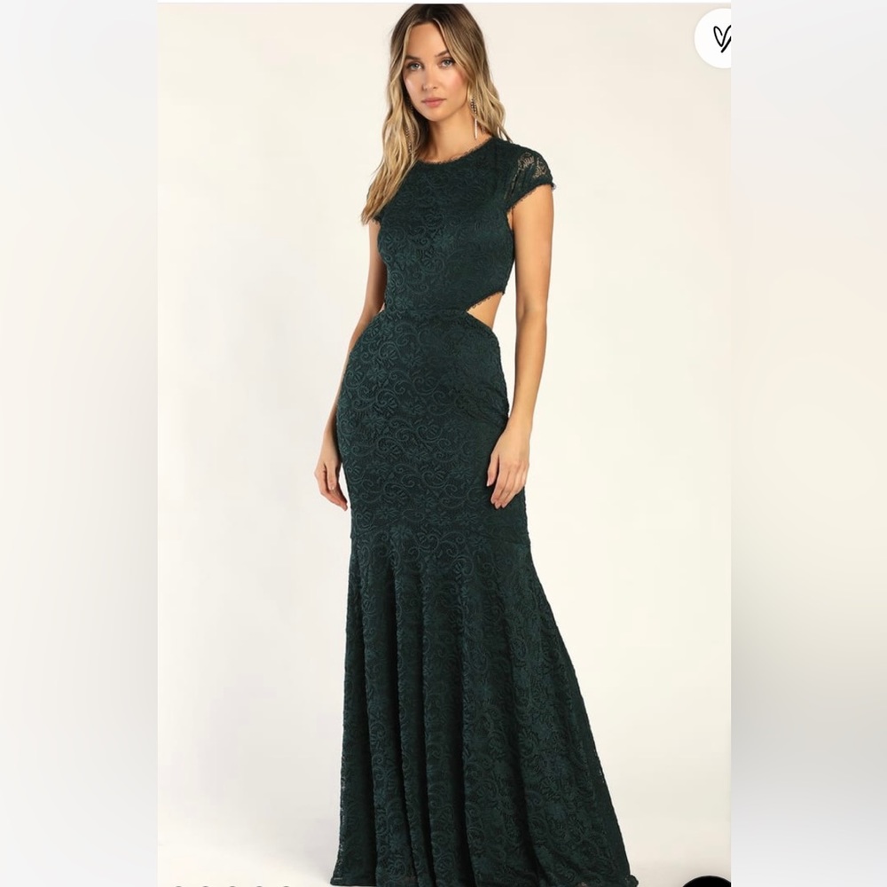 Lulus Lovely Allure Dark Teal Lace Short Sleeve Maxi Dress